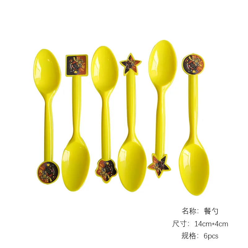 Spoon 6pcs 6 человек трансформация Шмель или рюкзак с изображением трансформеров оптимуса прайма и украшения для тематических вечеринок Бумага чашка тарелка шары для детей Дети День рождения расходные материалы - Цвет: Spoon 6pcs