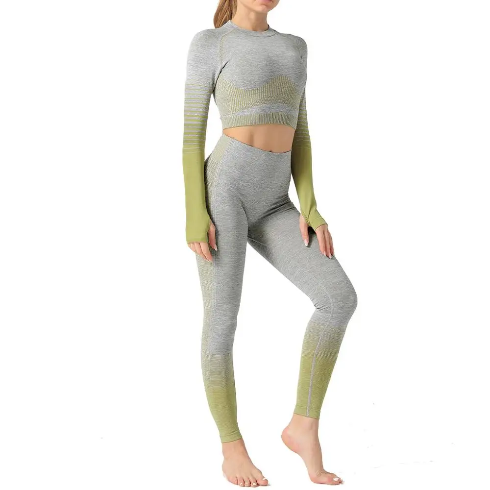 

Women 2pcs Seamless Yoga Set Sport Suit Gymwear Workout Clothes Long Sleeve Gym Crop Top High Waist Leggings Fitness Wear