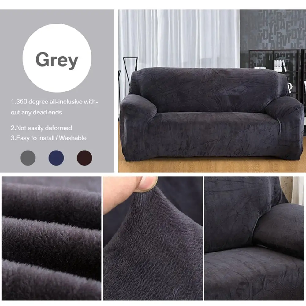 Grey Yeahmart из однотонного плюша; Сезон Зима; утепленные чехлы для диванов Универсальный секционные мягкий чехол 1/2/3 местный стрейч крышка+ 2 шт. наволочка - Цвет: Grey