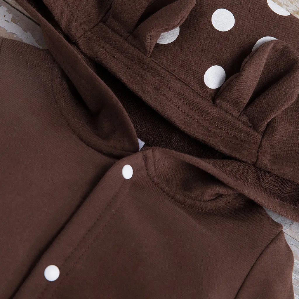 Детский комбинезон с капюшоном для новорожденных в горошек длинными рукавами и