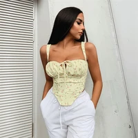 2021 summer new sexy print spaghetti strap short vest backless lace up fashion tank tops strapless women crop top zipper party