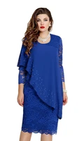 large size pure color lace stitching elegant three quarter sleeves slim evening dress dress womens spot