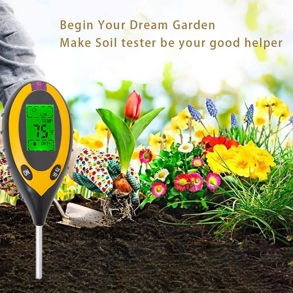 Soil Test Kit 4 IN 1 Digital PH Meter for with Sunlight/Moisture/Temperature Measuring Tester Tool Garden Farm Lawn | Инструменты