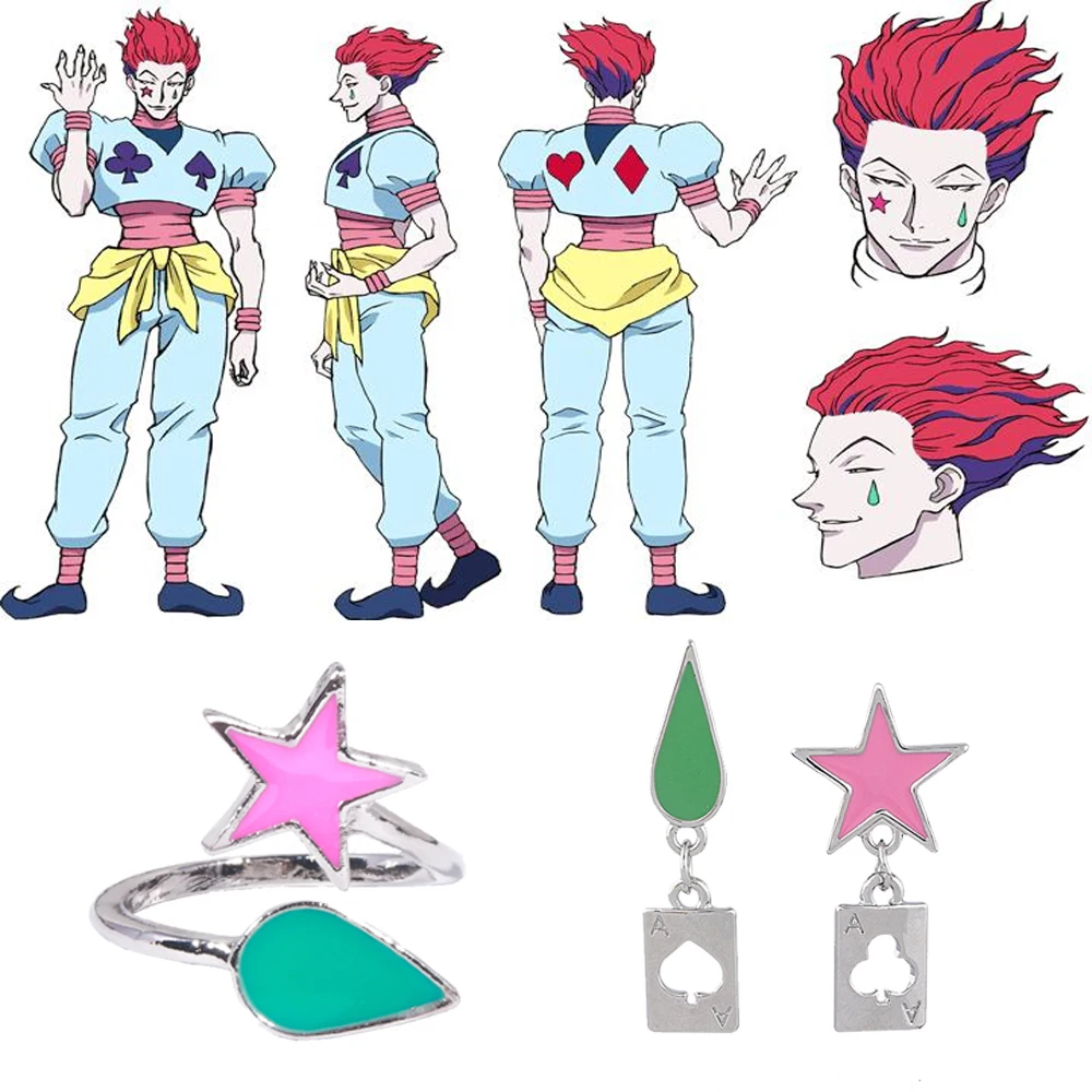 

Anime HUNTER x HUNTER Ring Earrings Hisoka Stars Teardrop Sign Pendant Ear Clips Women Men Jewelry Accessories Cosplay Gifts
