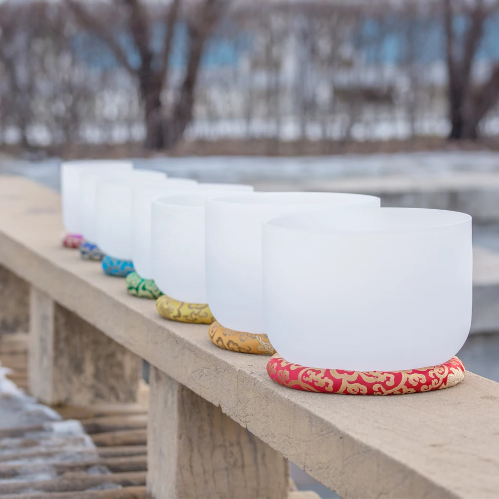 Поющая чаша из матового кварца для чакр 6-12 дюймов набор 7 шт. | Спорт и развлечения