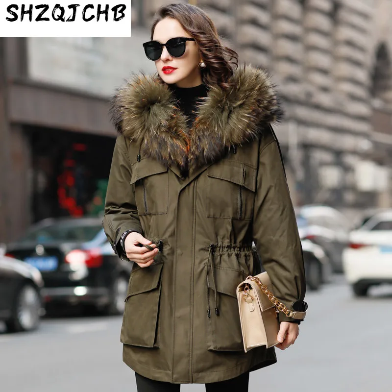 Bestellen JCHB 2021 Linti Winter Mode Linzi Fell Kapuze Nerz Abnehmbaren Liner Pelz Pi überwinden Frauen Mantel
