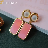 geezenca s925 silver gold plated natural shell stud earrings fine jewelry women geometric trendy red coral shell earring gift