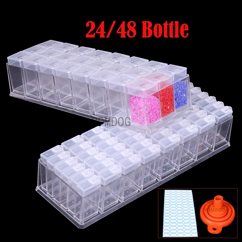 

24/48 Bottle Storage Box Professional Diamond Painting Tools Round Bottle Square Box Multifunction Mosaic Material Storage