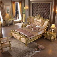 european style luxury villa 2m big bed solid wood carved first layer cowhide luxury hotel bed queen size bed frame and mattress