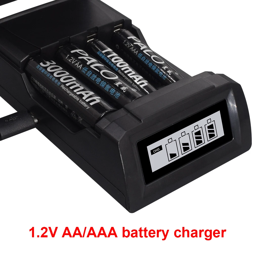 Новое умное зарядное устройство PALO с ЖК-дисплеем USB для аккумуляторных батарей AA 1