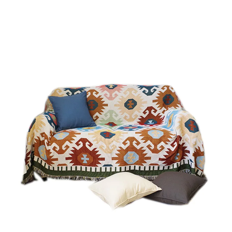 

Bohemia Sofa Cover Tassel Sofa Towel for Living Room Geomrtric Couch Slipcover Pastoral Striped Printed Couch Cover Blanket
