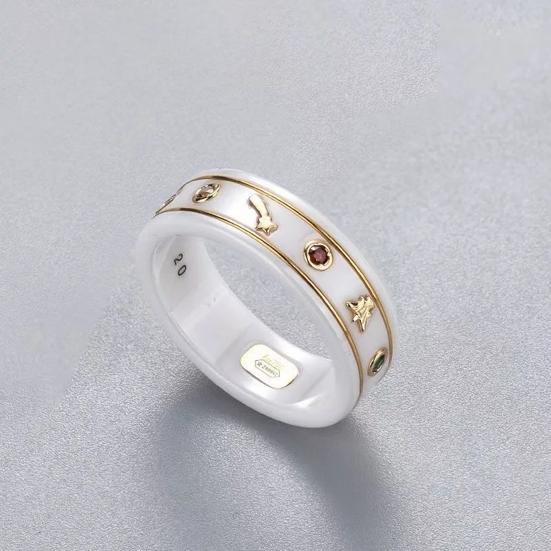 

Letter G Ceramic Ring High-end Brass Retro Symbol Simple Ring Black and White Classic European and American Colored Gems Jewelry