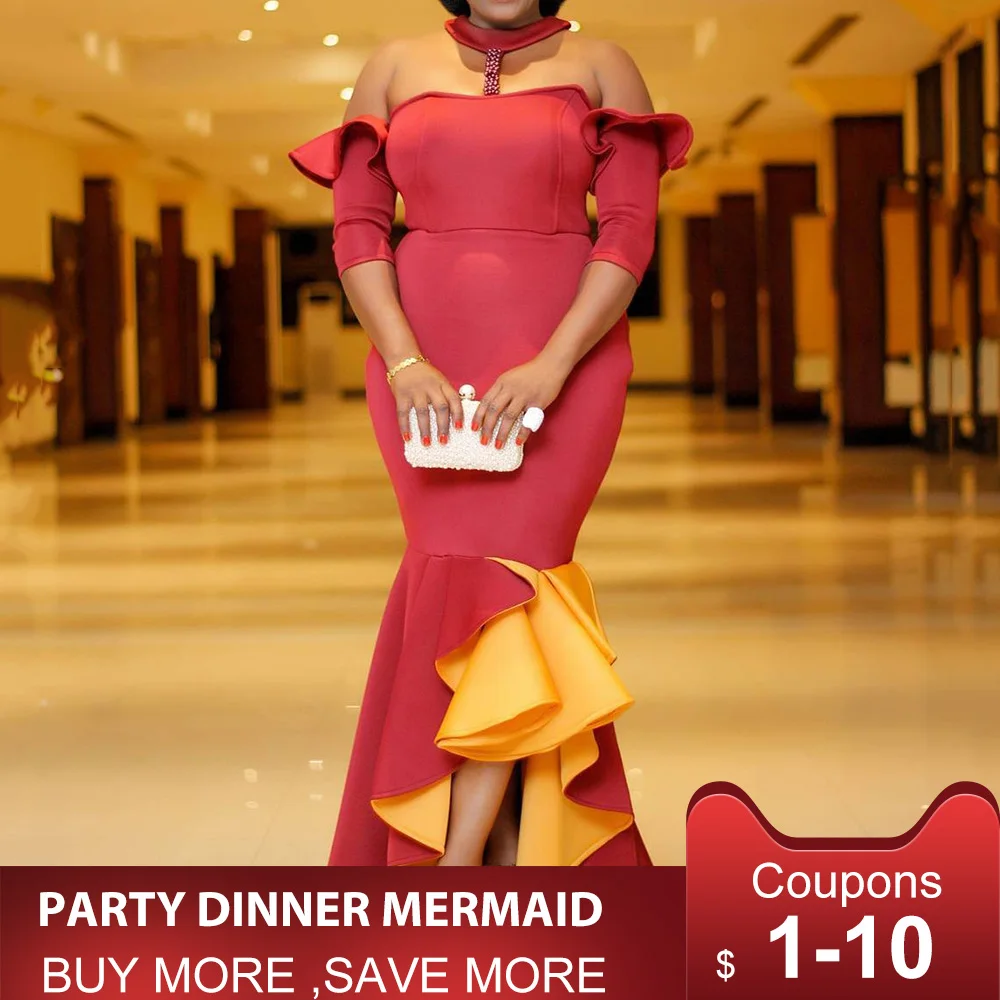 Сексуальные вечерние женские платья русалки красного цвета 2020 африканская юбка