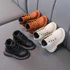Осенне-зимние детские ботинки, теплые кожаные ботинки с мягкой нескользящей подошвой для мальчиков и девочек, Повседневная Уличная обувь P060