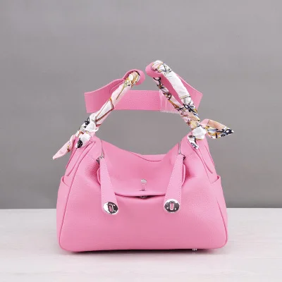 MZORANGE New classic genuine leather women handbags Fashion Lady shoulder bags nineteen color Casual Tote crossbody bag - Color: Cherry powder