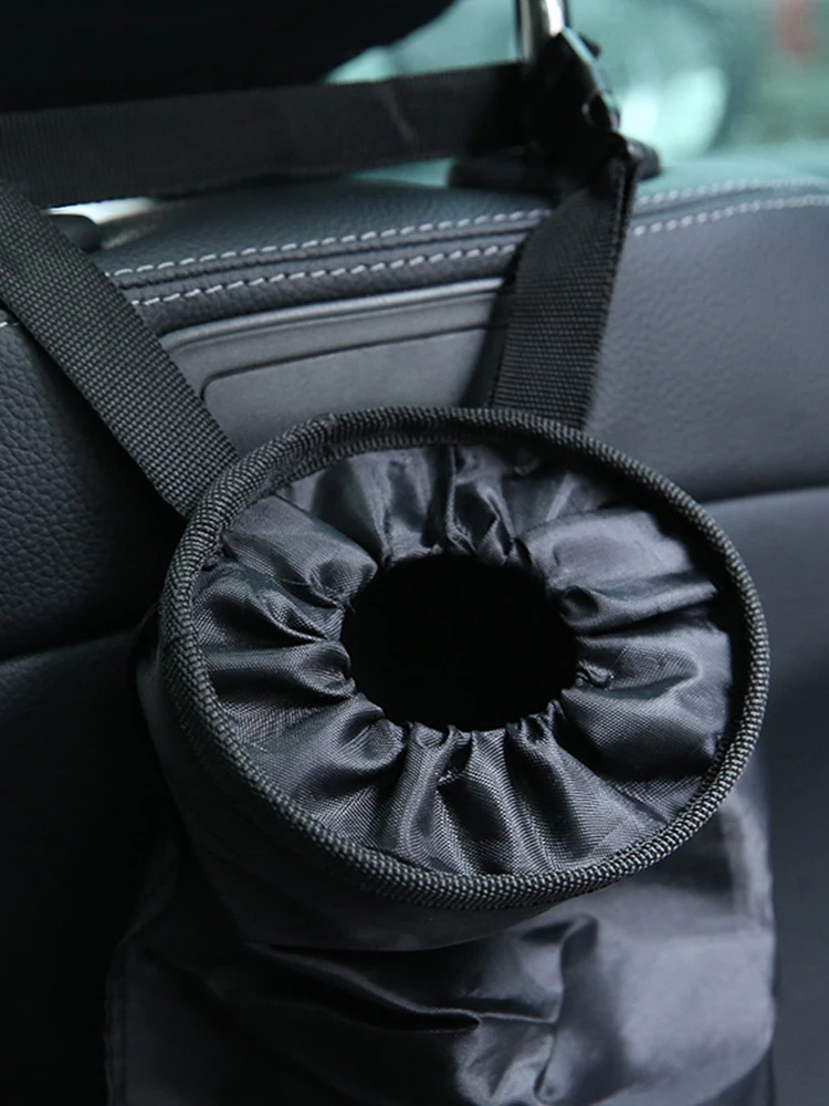 

Portable Car Organizer Back Seat Oxford Cloth Waterproof Trash Container Round Mouth Snap Buckle Bag Waste Bin Garbage Storage