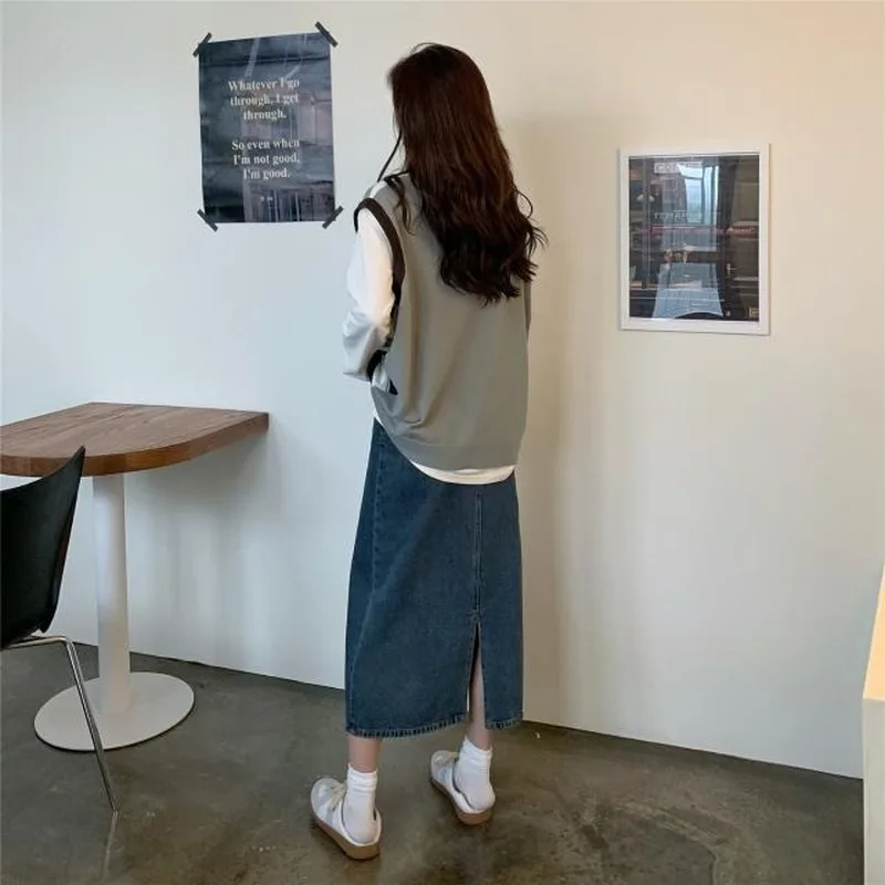 

Sweater Vest Women Patchwork Casual Striped Loose Simple O-neck Loose Knitted Spring Designed Korean Fashion Sleeveless Sweaters