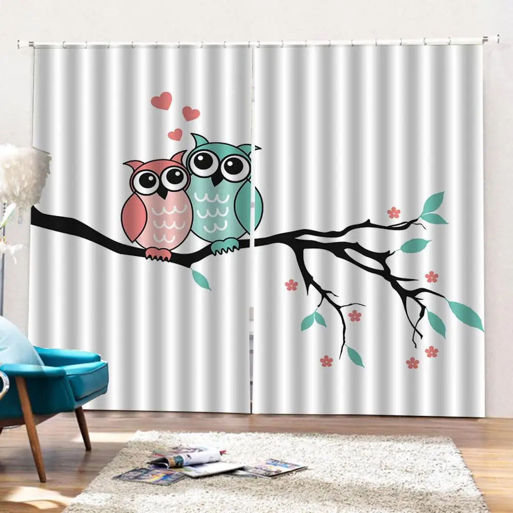 

Cartoon Owls Tree Branch 3d Print Kids Baby Children Window curtains for Children's room Blackout curtains