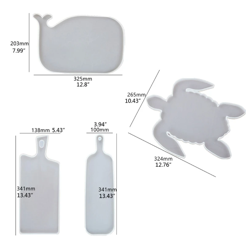 

4Pcs Tortoise Whale Tray Resin Casting Molds KitServing Tray Plate Coaster Molds X7YC