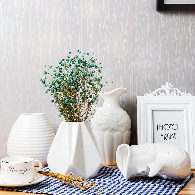 Современная стильная Геометрическая керамическая ваза украшение для дома белая