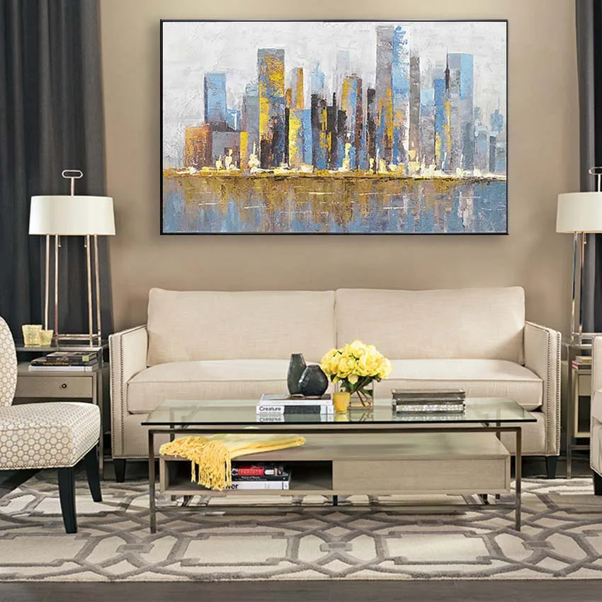 Оригинальный современный городской пейзаж ручная работа холст Акриловая