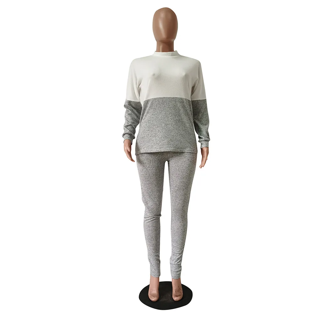 

Casual Women Color Patchwork Sweater Sweatshirt + Long Pants Sportsuit Femme Streetwear Tracksuit Suit Winter Clothes Outfit