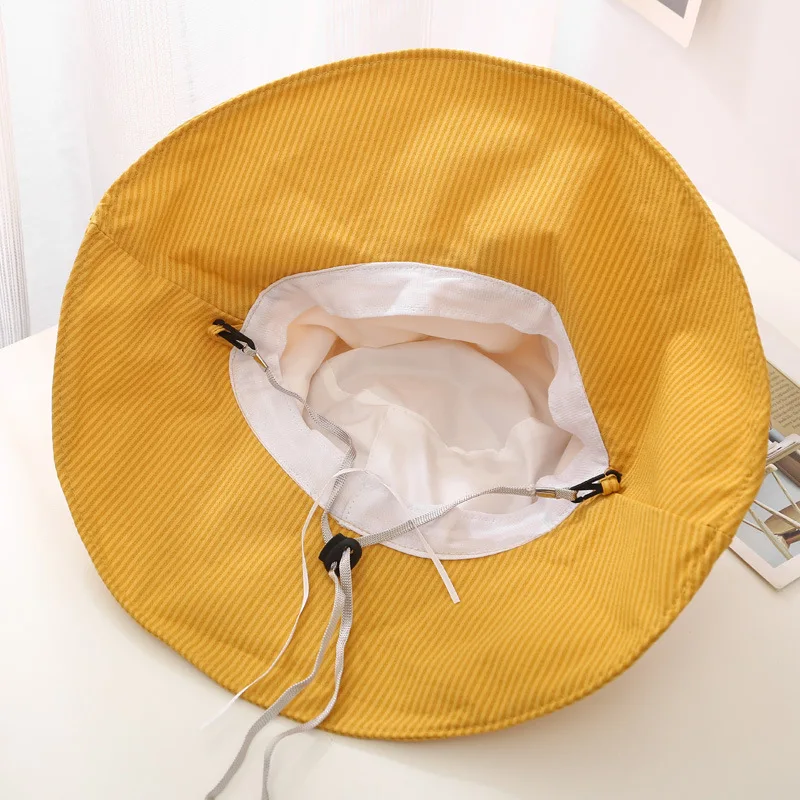 

Korea Bow Stripes Sun Hats Outdoors Travel Collapsible Fashion Caps Women Sweet Fisherman Hat Summer 56-58cm