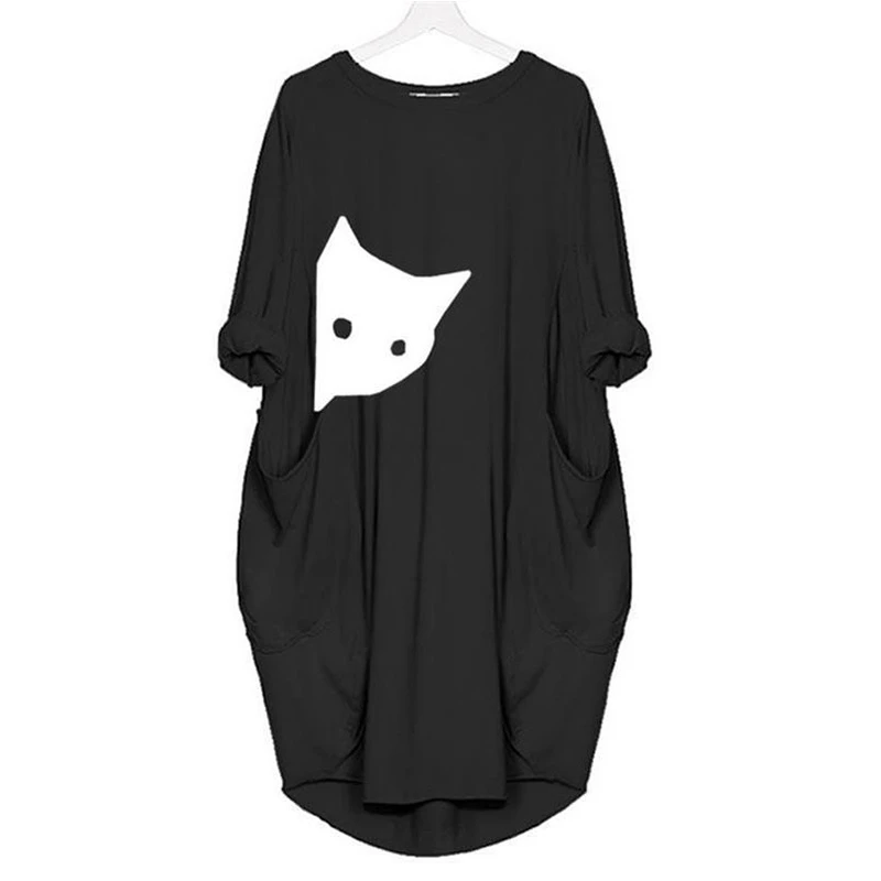 ENXI/модные платья для беременных с принтом кота; платье для беременных с круглым вырезом; Vestido; сезон лето-осень; платье для беременных с длинными рукавами