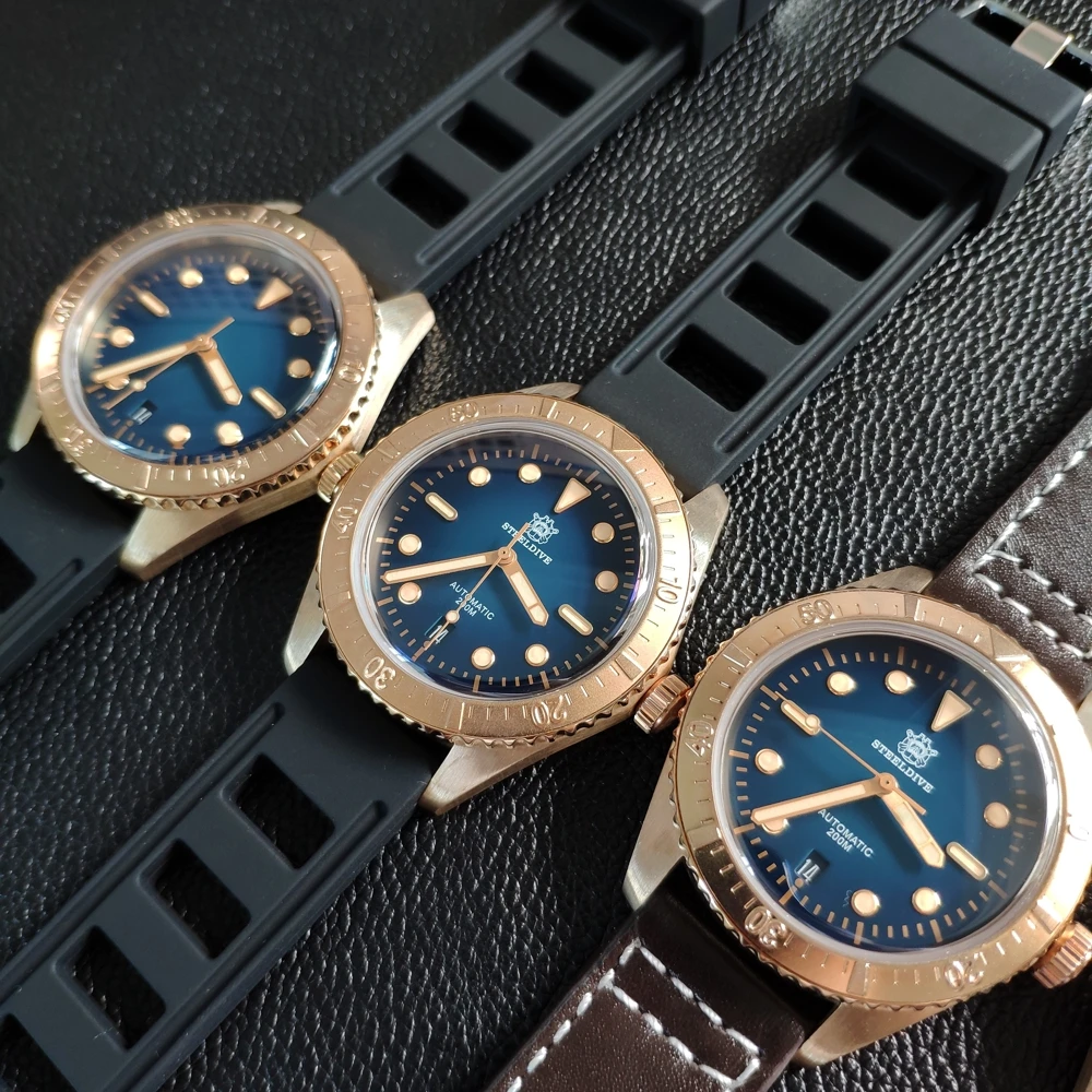 Стальные бронзовые часы для дайвинга 200 м Мужские механические с сапфировым