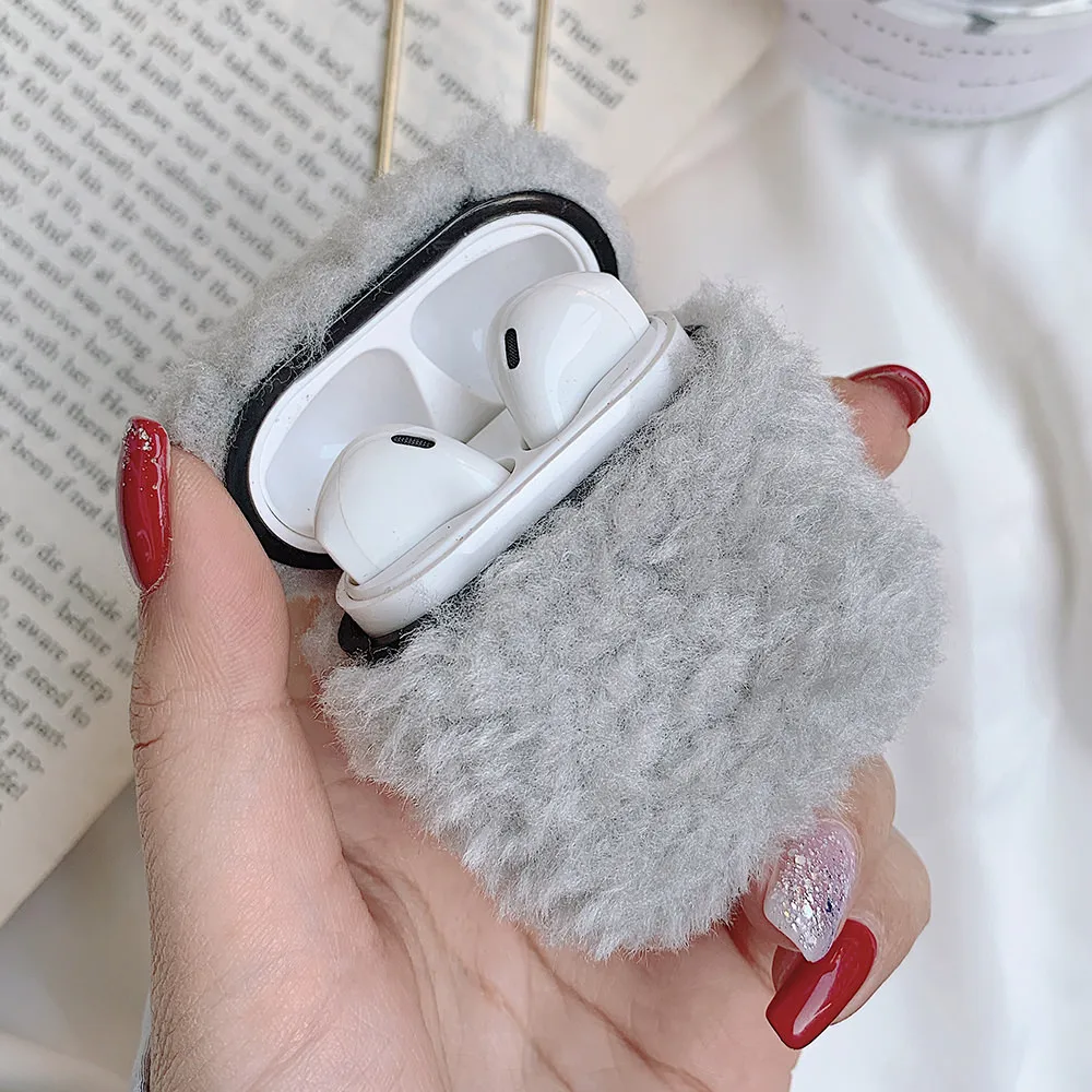 LAPOPNUT Cute Fluffy Fur Earphone Case for Apple Airpods 1 2 Warm Plush Air Pods Cover Skin Accessories Pro 2019 |