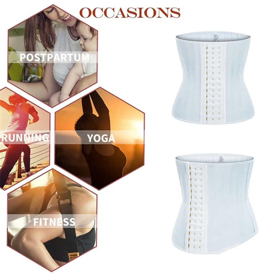 

Korse Rubber Modeling Straps Strong Waist Trainer 25 Steel Boned White Slimming Belt Latex Belly Cinchers Women Shapewear Girdle