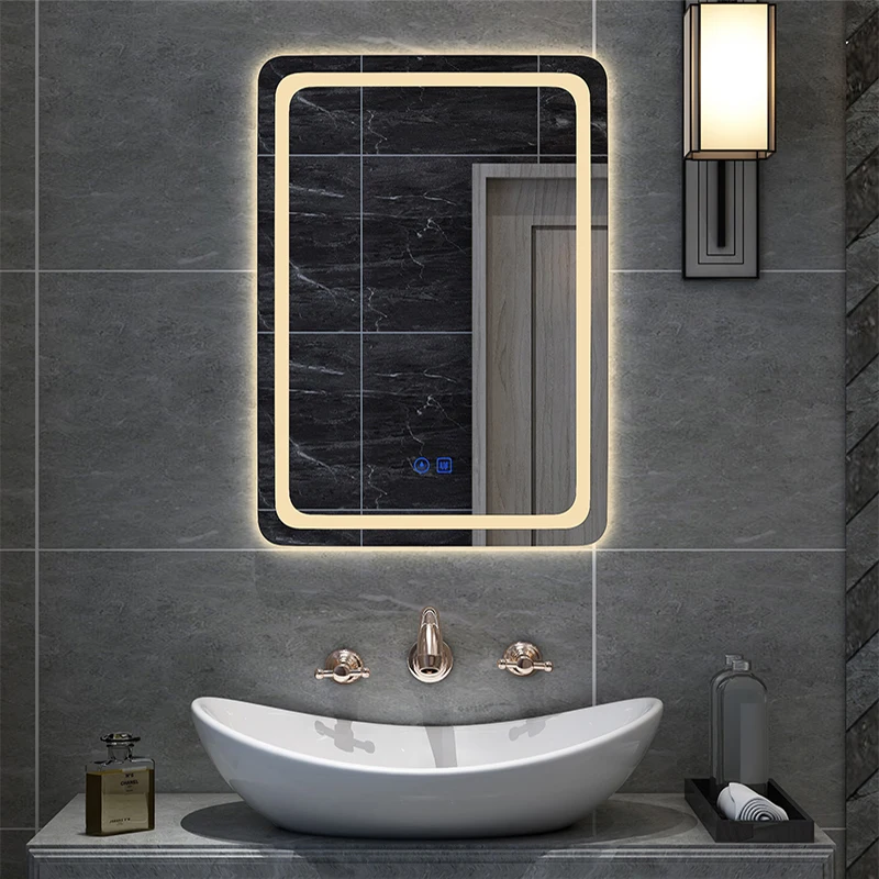 

Upright Rectangular Bathroom Mirror Smart 3 Color Adjustable LED Multifunction LIght With Bluetooth Speaker For Hotel Cloakroom