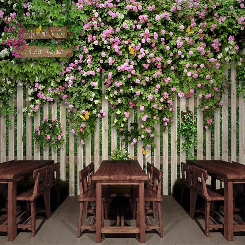 Пользовательские 3D фото обои фрески деревянная доска вьющийся стебель розы с