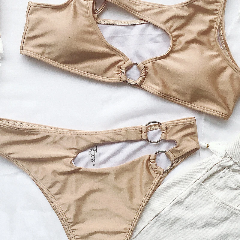 

Asymmetrical Swimsuit Female Sexy Metal Ring Swimwear Women High Waist Bikini Set 2020 Hollow Out Bathing Beach Suit Swimming