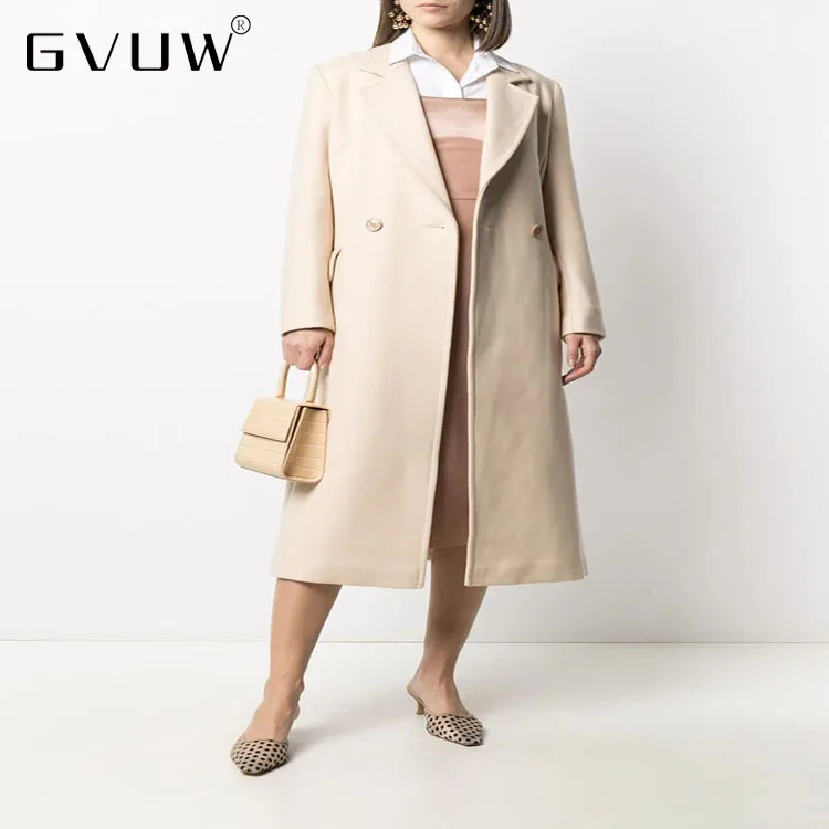 

GVUW 2021 autumn winter new simple atmosphere slim fashion double breasted women's solid color coat clothing wholesaler