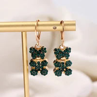 new rainbow shiny crystal bear drop earrings for women lovely gold silver color bear dangle earrings fashion party jewelry gifts