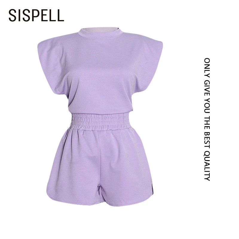 

SISPELL Casual Solid Color Women's Two-piece Suit O Neck Sleeveless High Waist Wide-leg Shorts For Female Casual Sets 2022 New