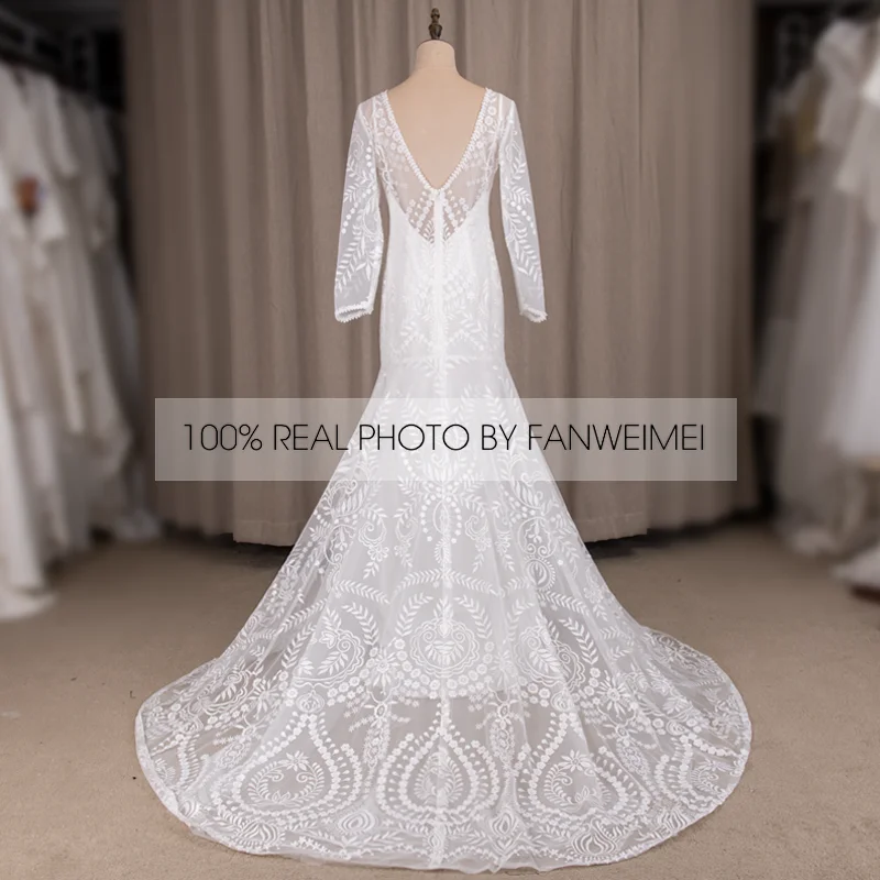 #4055 2 piece in 1 BOHO bohemian long sleeve destination Wedding Dress pre wedding shoot post Bride Gown bridal dresses