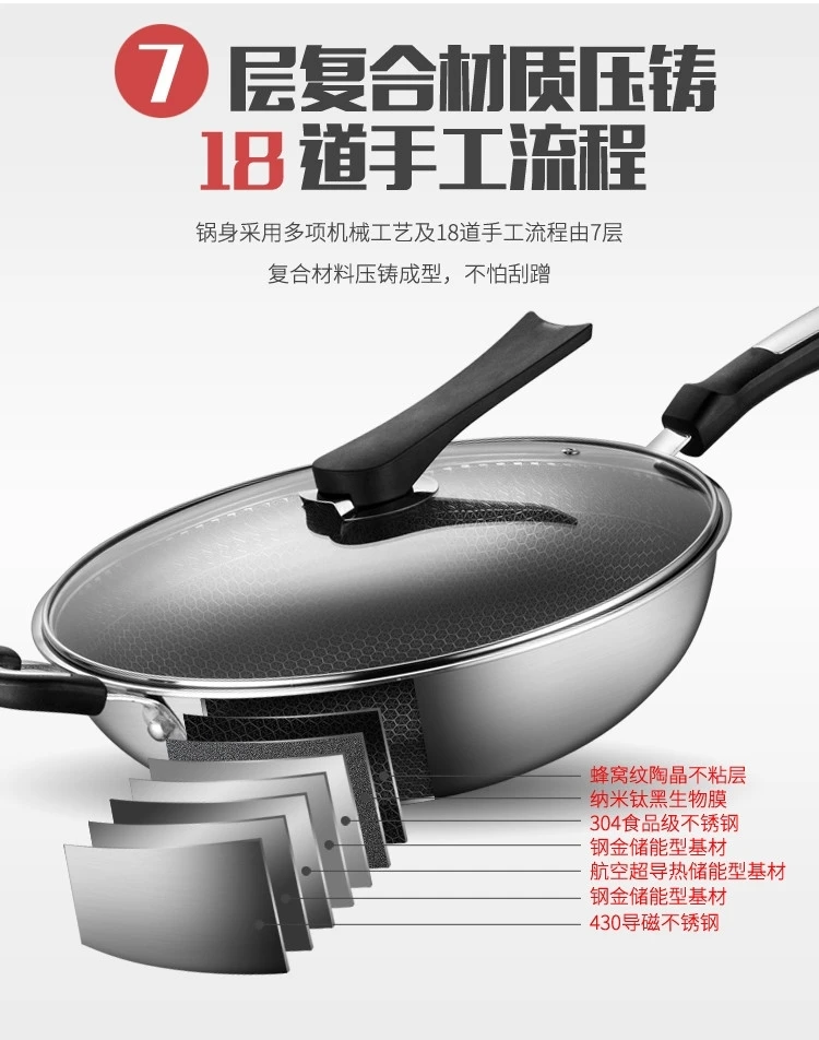 

Non-stick pan 304 stainless steel wok wok household less oil smoke induction cooker gas stove special pot