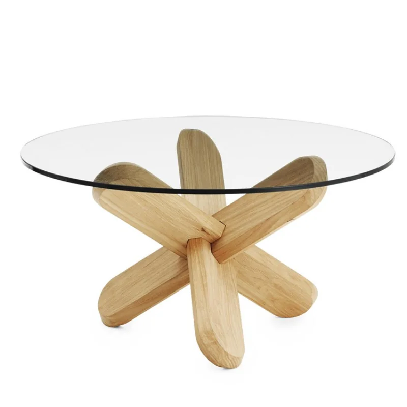 

Solid Wood Tea Table Simple Modern Nordic Style Tempered Glass round Light Luxury Creative Personality Art Small Apartment Tea