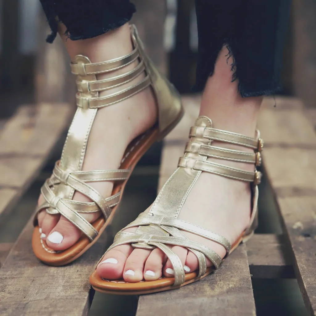 Женские летние сандалии с открытым носком в стиле ретро на плоской подошве