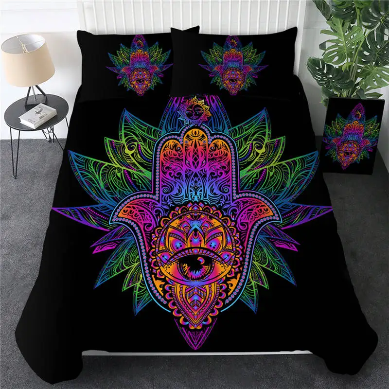 BeddingOutlet Hamsa Hand Duvet Cover With Pillowcase Black Dark Blue Bedding Set Vintage Soft Microfiber Quilt Cover Set 3Pcs - Цвет: Red