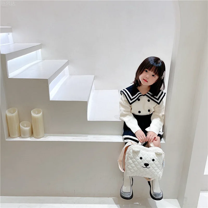 Хлопковый детский маленький рюкзак с милым медведем повседневный стеганый