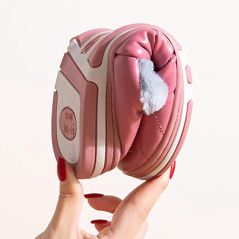 Winter Leather Cotton Slippers Woman Platform Indoor House Slipper Soft Non-slip Warm House Floor Slides Outdoor Cotton Shoes