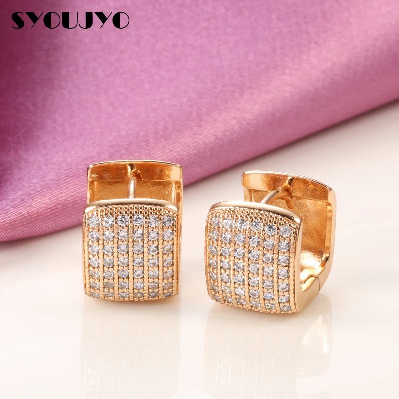

SYOUJYO New Square 585 Rose Gold Natural Zircon Dangle Earrings For Women Fashion Jewelry Wedding Micro-wax Inlay Fine Earrings