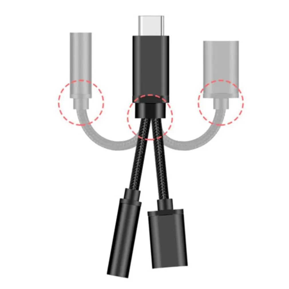 2-в-1 USB-C Тип C к 3 5 мм разъему AUX аудио кабель зарядный адаптер для наушников |