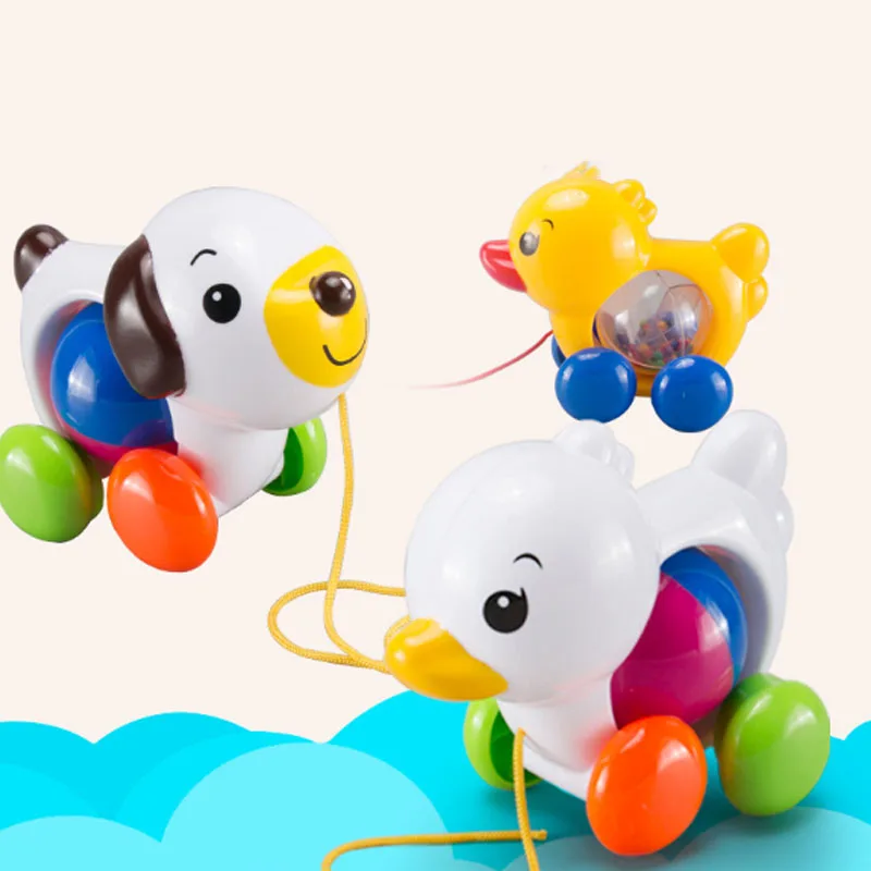 

Cute Pull Toy Outdoor Toys Little Duck Puppy Infant Toddler Rope Baby Toys Rattles Stroller Toy Shaking Gifts For 0-12 Months