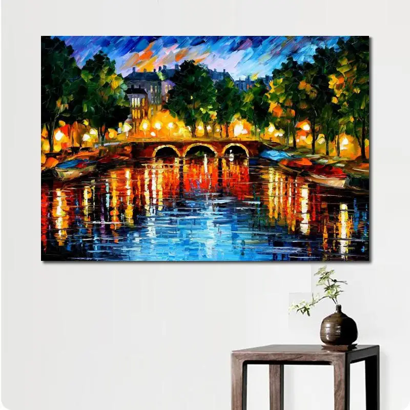 

High Quality Oil Paintings Cityscape Arts Of Amsterdam Handmade Modern Canvas Artwork For Bathroom Wall Decor Personalized Gift