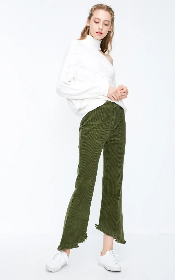Vero Moda Новые поступления Национальный стиль необработанные манжеты Высокая талия повседневные укороченные брюки | 318450507