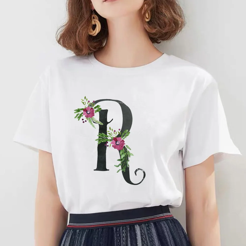 

Summer Letter T-shirt Plus Size Flowers Print Women T Shirt Short Sleeved Tops Casual Ladies Harajuku Aesthetic Graphic Clothes